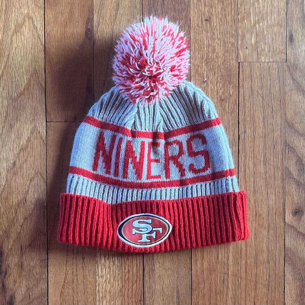 San Francisco 49ers "Niners" Gray Red Cuffed Pom Knit Beanie Hat